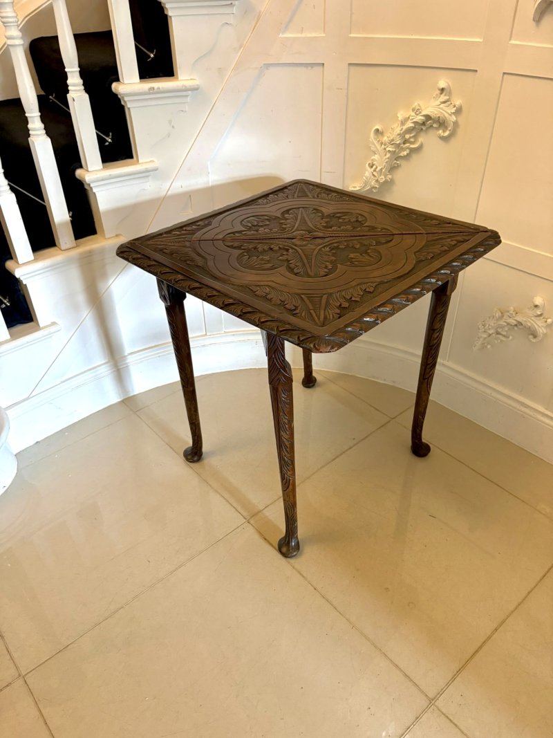 Antique Rare George III Carved Mahogany Folding Corner Table - Image 7